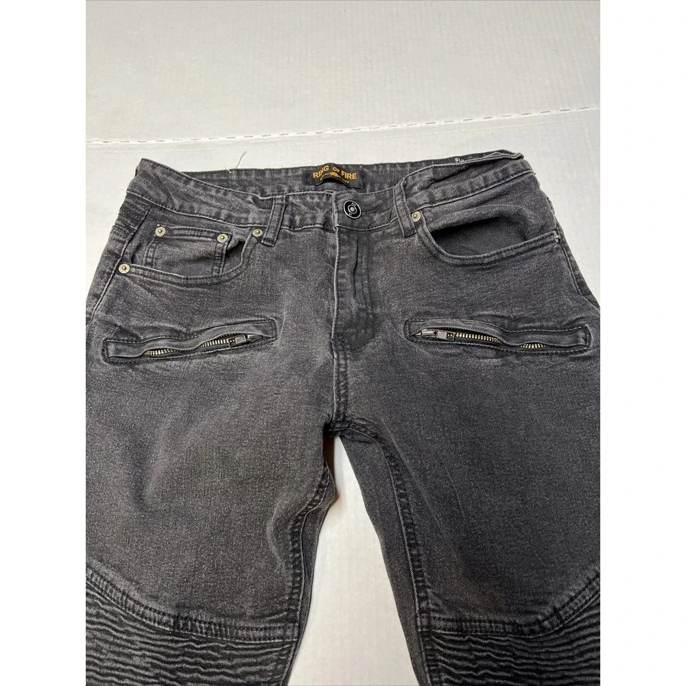 Ring Of Fire Black Denim Jeans Men's 32x32 Slim Fit Zip Pockets